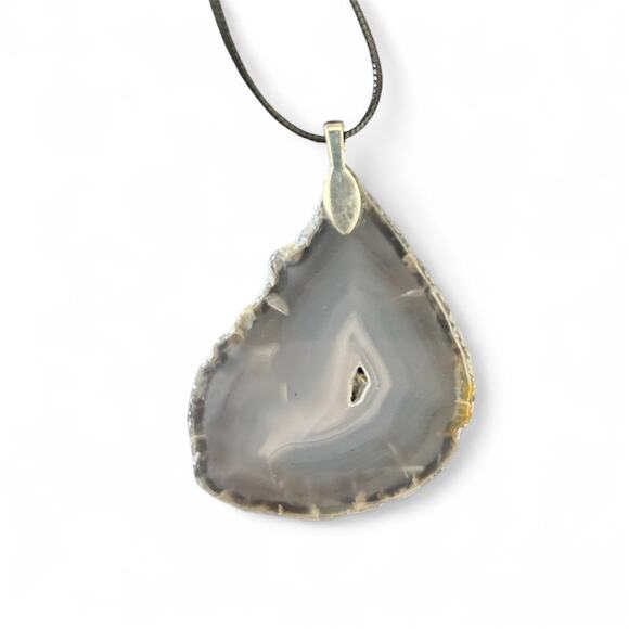Natural Agate Slice Pendant ~ Stone Necklace with Void - Picture 2 of 4